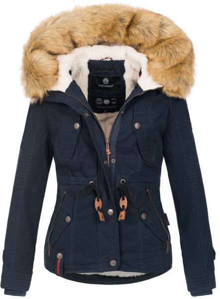 Navahoo Pearl Damen Winterjacke mit Kunstfell Navy Gr&ouml;&szlig;e M - Gr. 38