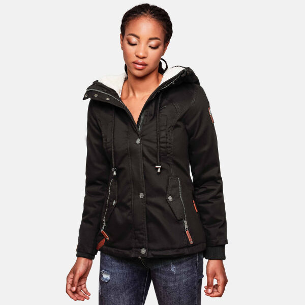 Marikoo Bikoo Damen gef&uuml;tterte Winterjacke mit Teddyfell Schwarz Gr&ouml;&szlig;e S - Gr. 36