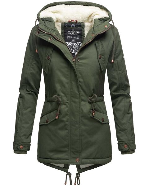 Marikoo Manolya Damen Parka Winterjacke mit Teddyfell Forest Green Gr&ouml;&szlig;e S - Gr. 36
