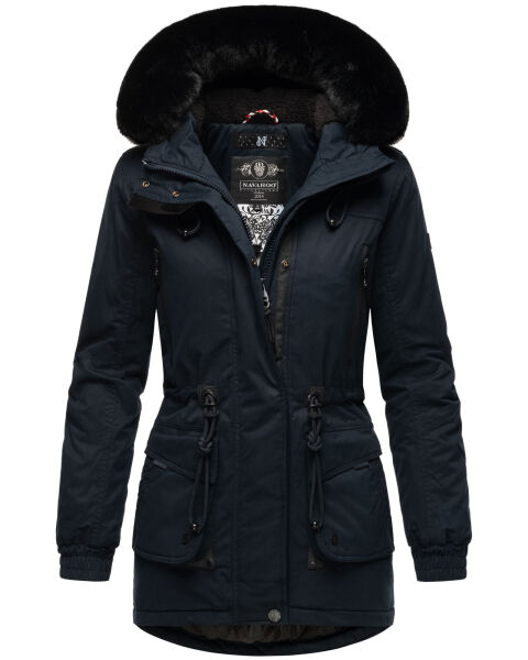 Navahoo Olessaa Damen halblange Winterjacke mit Kapuze Navy M - Gr. 38